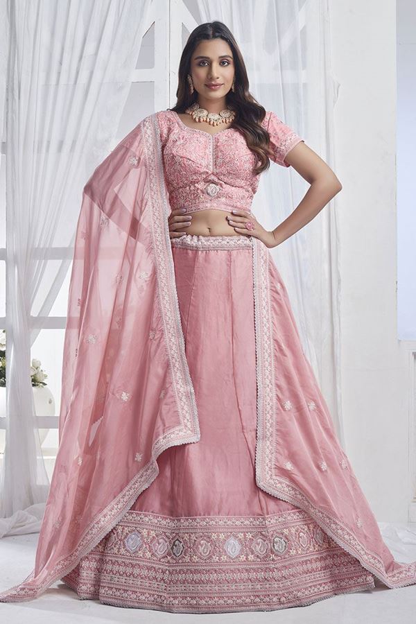 Picture of Striking Light Pink Designer Lehenga Choli for Sangeet, Pre-Wedding shoots and Festivals