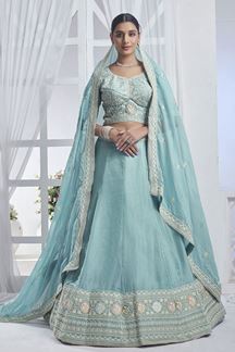 Picture of Outstanding Sky Blue Designer Lehenga Choli for Sangeet, Party, and Festivals