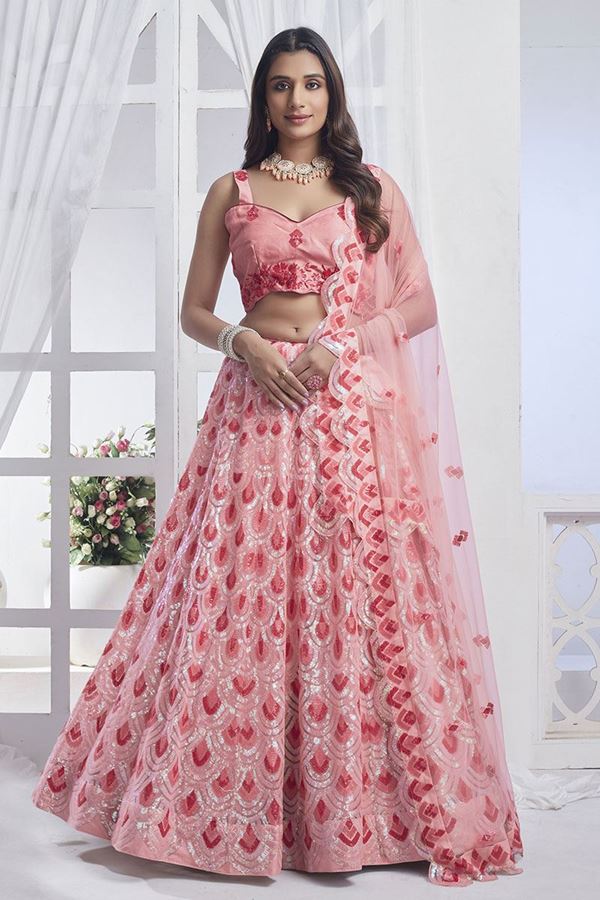 Picture of Smashing Peach Designer Indo-Western Lehenga Choli for Engagement and Reception