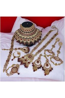 Picture of Smashing Maroon Designer Bridal Necklace Set for a Wedding and Reception