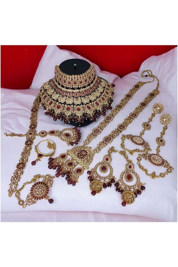 Picture of Smashing Maroon Designer Bridal Necklace Set for a Wedding and Reception