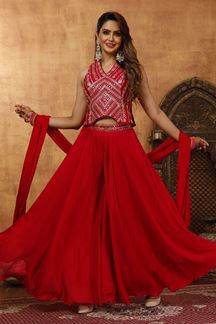 Picture of Trendy Hot Red Designer Palazzo Suit for Wedding, Reception, Party, Festivals