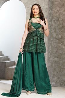 Picture of Appealing Dark Green Designer Palazzo Suit for Mehendi, Party, Festivals
