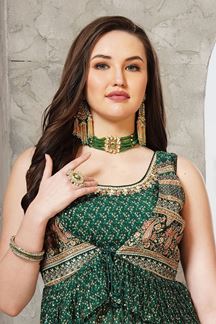 Picture of Appealing Dark Green Designer Palazzo Suit for Mehendi, Party, Festivals