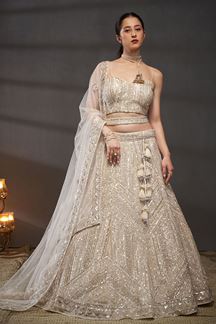 Picture of Captivating Cream Designer Indo-Western Lehenga Choli for Engagement, Wedding and Reception