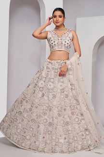 Picture of Appealing White Designer Indo-Western Lehenga Choli for Engagement and Reception 