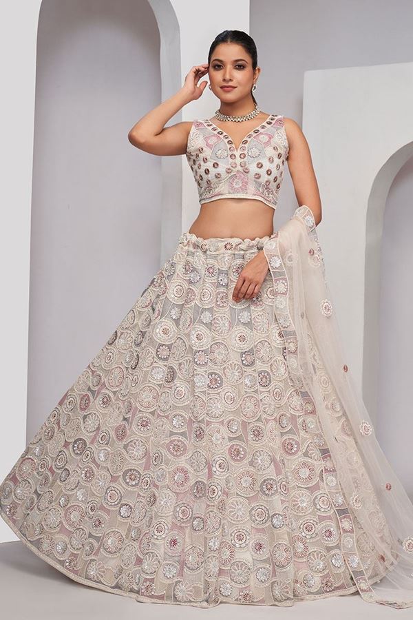 Picture of Appealing White Designer Indo-Western Lehenga Choli for Engagement and Reception 