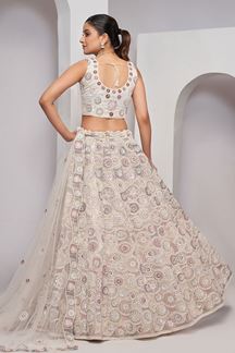 Picture of Appealing White Designer Indo-Western Lehenga Choli for Engagement and Reception 