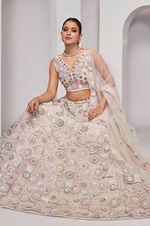 Picture of Appealing White Designer Indo-Western Lehenga Choli for Engagement and Reception 