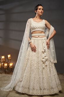 Picture of Breathtaking Cream Designer Indo-Western Lehenga Choli for Engagement, Wedding and Reception