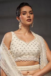 Picture of Breathtaking Cream Designer Indo-Western Lehenga Choli for Engagement, Wedding and Reception