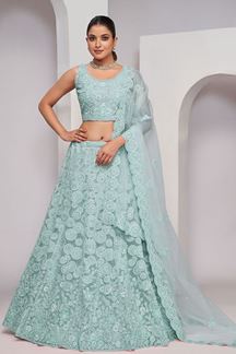Picture of Alluring Light Blue Designer Indo-Western Lehenga Choli for Engagement and Reception 