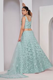 Picture of Alluring Light Blue Designer Indo-Western Lehenga Choli for Engagement and Reception 