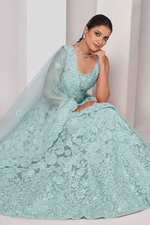 Picture of Alluring Light Blue Designer Indo-Western Lehenga Choli for Engagement and Reception 