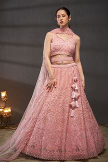 Picture of Ethnic Pink Designer Indo-Western Lehenga Choli for Engagement, Wedding and Reception