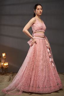 Picture of Ethnic Pink Designer Indo-Western Lehenga Choli for Engagement, Wedding and Reception