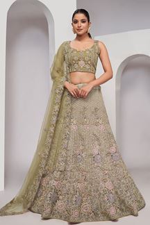 Picture of Trendy Olive Green Designer Indo-Western Lehenga Choli for Engagement and Reception 