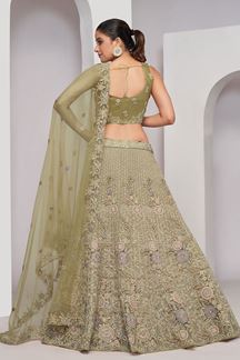 Picture of Trendy Olive Green Designer Indo-Western Lehenga Choli for Engagement and Reception 