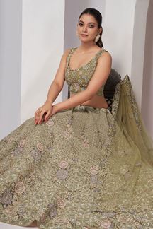 Picture of Trendy Olive Green Designer Indo-Western Lehenga Choli for Engagement and Reception 