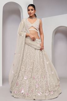Picture of Marvelous Off-White Designer Indo-Western Lehenga Choli for Engagement and Reception 