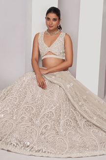 Picture of Marvelous Off-White Designer Indo-Western Lehenga Choli for Engagement and Reception 