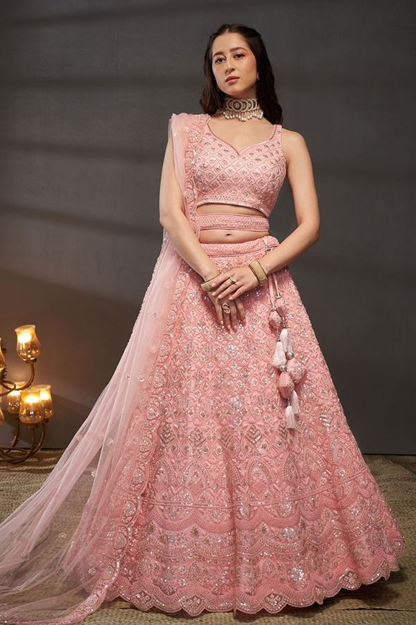 Picture of Smashing Pink Designer Indo-Western Lehenga Choli for Engagement, Wedding and Reception