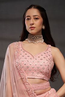 Picture of Smashing Pink Designer Indo-Western Lehenga Choli for Engagement, Wedding and Reception