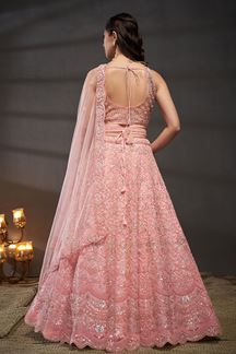 Picture of Smashing Pink Designer Indo-Western Lehenga Choli for Engagement, Wedding and Reception