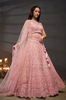 Picture of Smashing Pink Designer Indo-Western Lehenga Choli for Engagement, Wedding and Reception