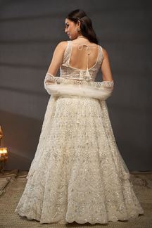 Picture of Spectacular Cream Designer Indo-Western Lehenga Choli for Engagement, Wedding and Reception