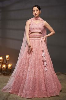 Picture of Splendid Pink Designer Indo-Western Lehenga Choli for Engagement, Wedding and Reception