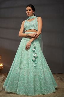 Picture of Outstanding Turquoise Blue Designer Indo-Western Lehenga Choli for Engagement, Wedding and Reception