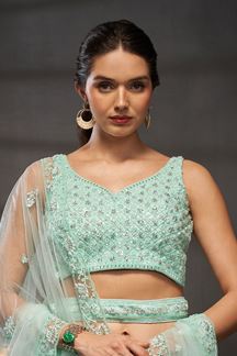 Picture of Outstanding Turquoise Blue Designer Indo-Western Lehenga Choli for Engagement, Wedding and Reception