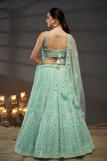 Picture of Outstanding Turquoise Blue Designer Indo-Western Lehenga Choli for Engagement, Wedding and Reception