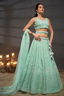 Picture of Outstanding Turquoise Blue Designer Indo-Western Lehenga Choli for Engagement, Wedding and Reception