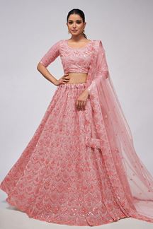 Picture of Exquisite Coral Pink Designer Wedding Lehenga Choli for Engagement, Wedding, and Reception 