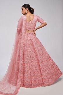 Picture of Exquisite Coral Pink Designer Wedding Lehenga Choli for Engagement, Wedding, and Reception 