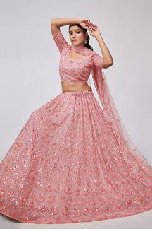 Picture of Exquisite Coral Pink Designer Wedding Lehenga Choli for Engagement, Wedding, and Reception 