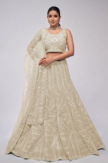 Picture of Attractive Ivory Designer Indo-Western Lehenga Choli for Engagement and Reception 