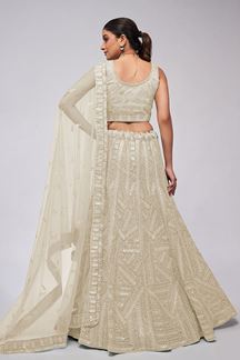 Picture of Attractive Ivory Designer Indo-Western Lehenga Choli for Engagement and Reception 