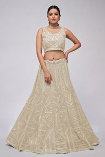 Picture of Attractive Ivory Designer Indo-Western Lehenga Choli for Engagement and Reception 