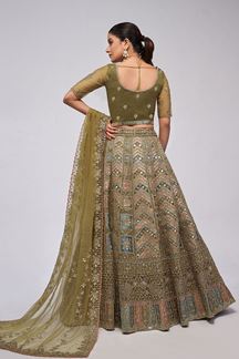 Picture of Aesthetic Olive Green Designer Wedding Lehenga Choli for Engagement, Wedding, and Reception 