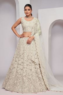 Picture of Enticing Ivory Designer Indo-Western Lehenga Choli for Engagement and Reception 