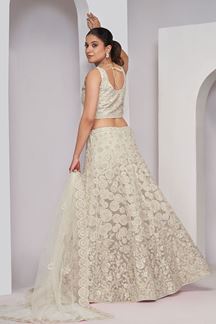 Picture of Enticing Ivory Designer Indo-Western Lehenga Choli for Engagement and Reception 