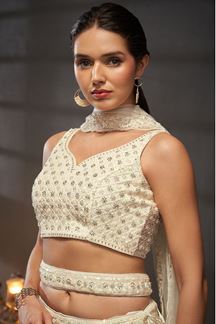 Picture of Fascinating Cream Designer Indo-Western Lehenga Choli for Engagement, Wedding and Reception