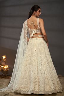 Picture of Fascinating Cream Designer Indo-Western Lehenga Choli for Engagement, Wedding and Reception