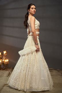 Picture of Fascinating Cream Designer Indo-Western Lehenga Choli for Engagement, Wedding and Reception