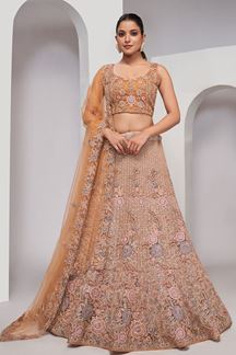Picture of Lovely Peach Designer Indo-Western Lehenga Choli for Engagement and Reception 