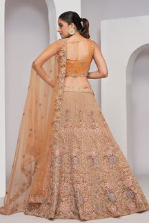 Picture of Lovely Peach Designer Indo-Western Lehenga Choli for Engagement and Reception 