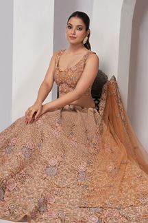 Picture of Lovely Peach Designer Indo-Western Lehenga Choli for Engagement and Reception 